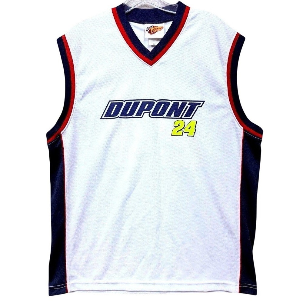Jeff Gordon 24 DuPont NASCAR Racing Jersey Mens XL White V-Neck Winners Circle